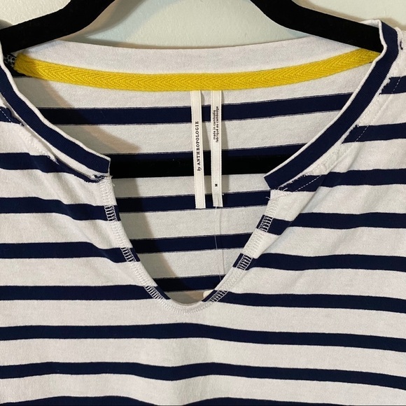 NWT Anthropologie Blue White Stripe Split Neck Tee - Picture 2 of 7